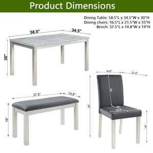 English Elm 6 Piece Wooden Dining Set With Upholstered Chairs And Bench – Elegant Silver Grey Table For 6 W1998S00067