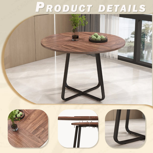 English Elm 43.3" Round Mdf Wood Dining Table X Base Seats Six Modern Apartment Kitchen W1727P426753