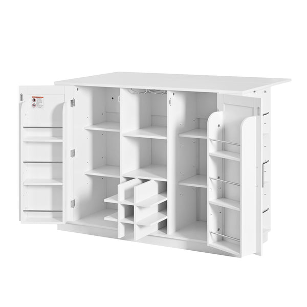English Elm U_style Compact Kitchen Island with Drop Leaf Power Outlet Wine Rack Stemware Storage White N711P437715K