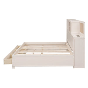 English Elm Full Size Gray Wood Daybed with Storage Drawers Shelf Usb Charging Upholstered Back LP002025AAK-1