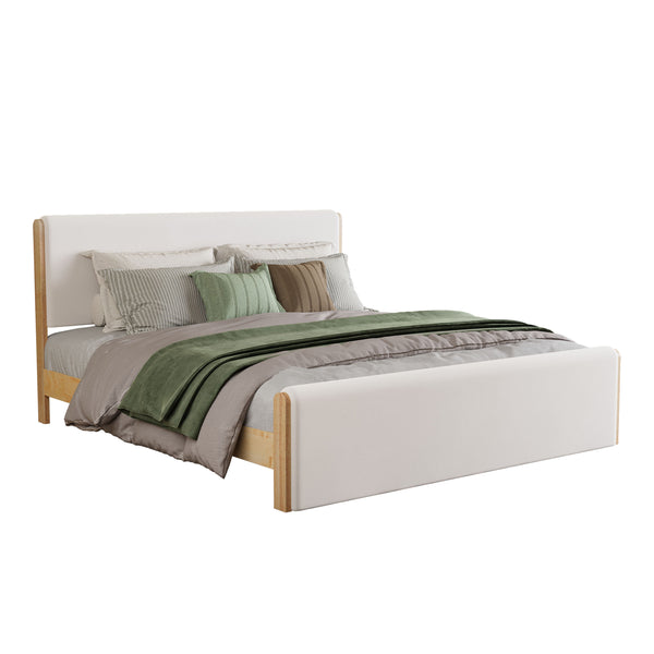 English Elm King Platform Bed Natural Wood Frame Beige Upholstered Low Profile No Box Spring N758K909697N