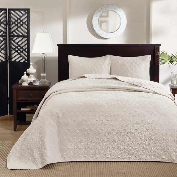 English Elm Reversible Madison Park Quebec Bedspread Set Twin with Quilted Texture, Prewashed Cotton Fill, Antimicrobial Protection Cream 17.72 L x 15.35 W x 6.3 H B03597443