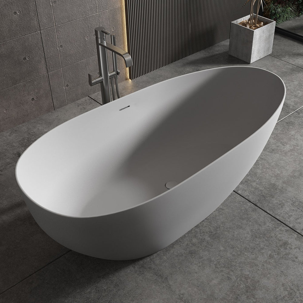 English Elm 59" Solid Surface Freestanding Soaking Tub Matte White Spa Bathtub for Primary Bath W2704P188412