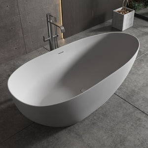 English Elm 59" Solid Surface Freestanding Soaking Tub Matte White Spa Bathtub for Primary Bath W2704P188412