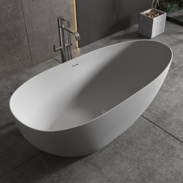 English Elm 59" Solid Surface Freestanding Soaking Tub Matte White Spa Bathtub for Primary Bath W2704P188412