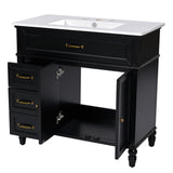 English Elm 36" Bathroom Vanity With Sink, Black Bathroom Cabinet With Drawers, Solid Frame and Mdf Board, One Package