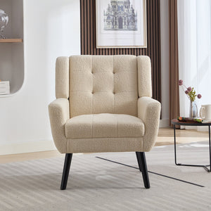 English Elm Modern Pu Leather Ergonomic Accent Chair with Padded Arms and Matte Black Legs White W676P172468