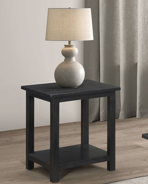 English Elm Wood Pine End Table with Open Shelf Rustic Farmhouse Living Room Accent Piece Distressed Black B016P472799