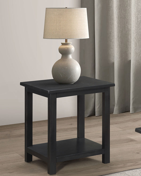 English Elm Wood Pine End Table with Open Shelf Rustic Farmhouse Living Room Accent Piece Distressed Black B016P472799