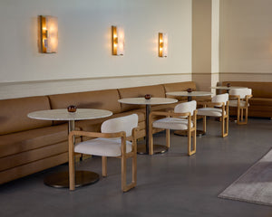 Sunpan Madrone Dining Armchair: Stunning Oak Frame with Luxurious Leather Upholstery for Timeless Elegance Rustic Oak / Heather Ivory Tweed