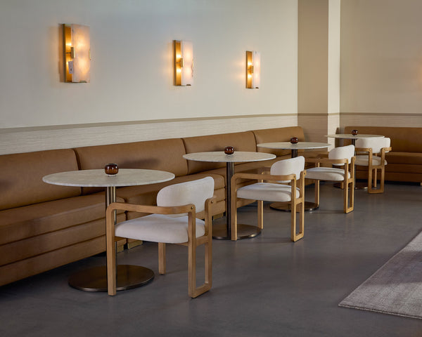 Sunpan Madrone Dining Armchair: Stunning Oak Frame with Luxurious Leather Upholstery for Timeless Elegance Rustic Oak / Heather Ivory Tweed