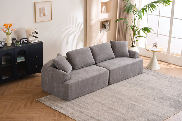 English Elm LY-024GY Plush 4-Seater Compression Sofa in Gray Crochet Yarn Fabric with 4 Pillows, Breathable Comfort 103" wide W2231S00017