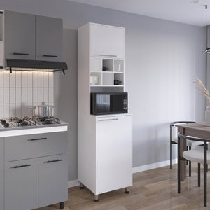 English Elm Kitchen Pantry Modern Engineered Wood Cabinet with 2 Doors, 8 Shelves, 4 Legs for Organized Storage White 46.85 L x 21.65 W x 6.3 H B097P296805
