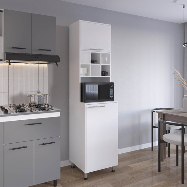 English Elm Kitchen Pantry Modern Engineered Wood Cabinet with 2 Doors, 8 Shelves, 4 Legs for Organized Storage White 46.85 L x 21.65 W x 6.3 H B097P296805