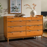 60" Solid Wood 9-Drawer Chest with Gallery Caramel BR9DRLEEDRCA-T Walker Edison