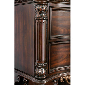 English Elm Genuine Marble Top Nightstand with 2 Drawers, Brown Cherry — Carved Rope Trim, Antique Bronze Pulls B016P251479