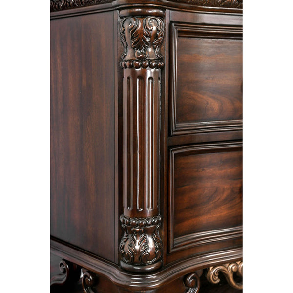 English Elm Genuine Marble Top Nightstand with 2 Drawers, Brown Cherry — Carved Rope Trim, Antique Bronze Pulls B016P251479