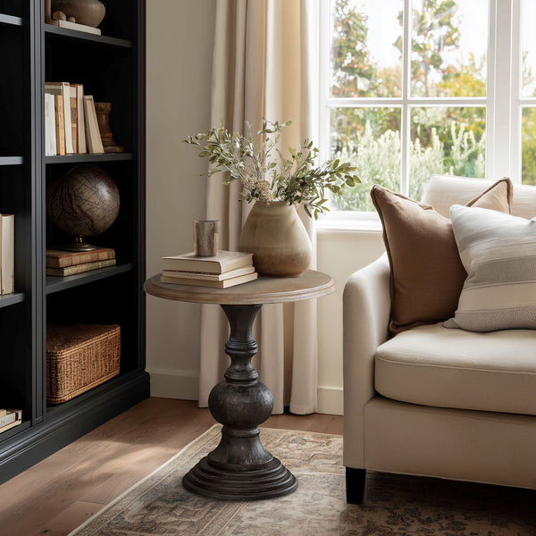 JLA Home Madison Park - Accent Table Madison Park Lexi — Hand-Carved Black Base, Reclaimed Walnut Top with Ash Veneer, Versatile Decor MP120-0427
