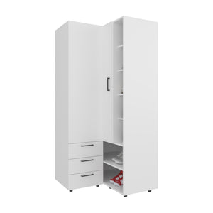 English Elm FM Compact Wardrobe with Hanging Rod, Smooth Drawers and Open Shelves for Organized Bedrooms White 59.45 L x 22.05 W x 5.51 H B128S00184