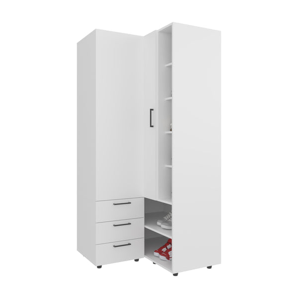 English Elm FM Compact Wardrobe with Hanging Rod, Smooth Drawers and Open Shelves for Organized Bedrooms White 59.45 L x 22.05 W x 5.51 H B128S00184