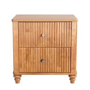 English Elm Fluted Oak Nightstand with 3 Drawers Mid Century Modern Bedside Table Natural Finish W1716P409479