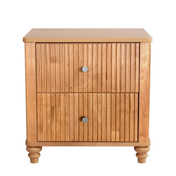 English Elm Fluted Oak Nightstand with 3 Drawers Mid Century Modern Bedside Table Natural Finish W1716P409479