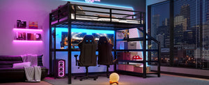 English Elm Full Loft Bed With Integrated Desk, Storage Stairs, Led Lights & Usb Ports For Modern Spaces W1580S00478