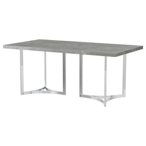 English Elm Savona Rectangular Faux Marble Dining Table with Chrome Double Pedestal Seats Six B062S01674
