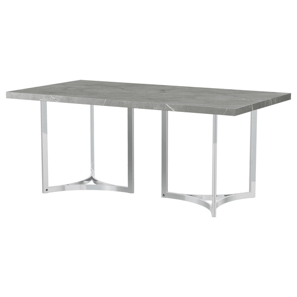 English Elm Savona Rectangular Faux Marble Dining Table with Chrome Double Pedestal Seats Six B062S01674