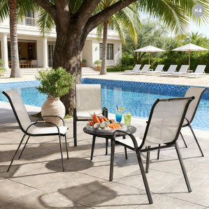 English Elm Stackable Outdoor Dining Chairs Set of 4 Mesh Back Patio Seating with Steel Frame T3971P444964