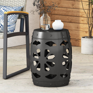English Elm Metal end Table with Powder-Coated Iron Frame and Floral Cut Design, Modern Minimal Accent Table Black 23.75 L x 19.75 W x 19.75 H W2297P188283