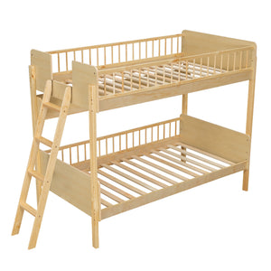 English Elm Twin Over Solid Wood Bunk Bed with Built in Shelves and Reversible Ladder N7090002224N