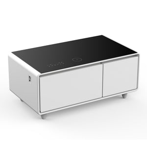 English Elm Modern Smart Coffee Table with Fridge Wireless Charging Bluetooth Speaker Rgb Ambiance W1172P476246