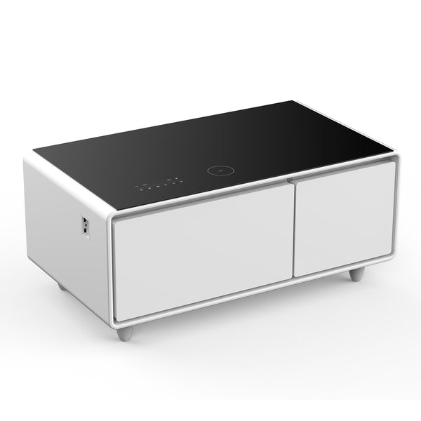 English Elm Modern Smart Coffee Table with Fridge Wireless Charging Bluetooth Speaker Rgb Ambiance W1172P476246