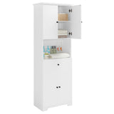 English Elm Tall Bathroom Cabinet With Four Doors, Large Storage Space Open Shelve, Upper Storage Cabinet, White