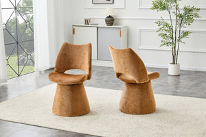 English Elm Modern Chenille Linen Accent Chair Sculptural Hollow Back Swivel Seat for Dining Vanity Brown W3493P452653