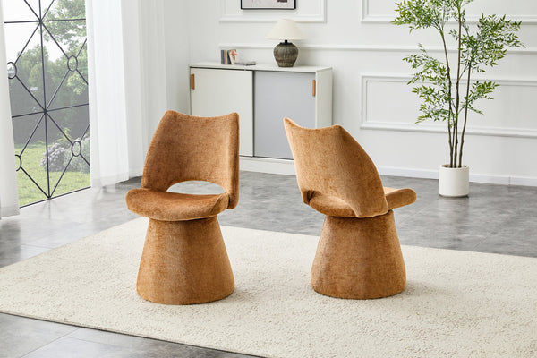 English Elm Modern Chenille Linen Accent Chair Sculptural Hollow Back Swivel Seat for Dining Vanity Brown W3493P452653