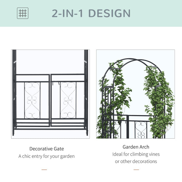 English Elm Outsunny 81" Metal Garden Arbor With Locking Double Doors, Elegant Heart Motifs For Weddings & Events W2225P174401-GIGA
