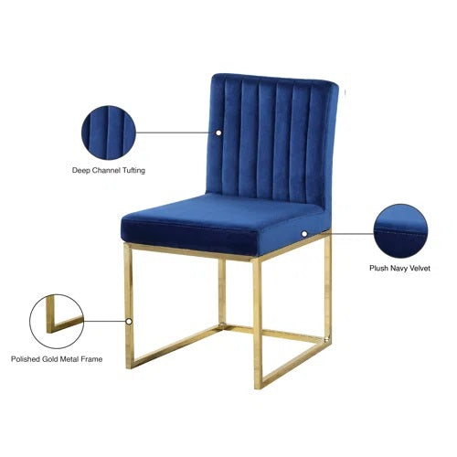 English Elm Contemporary Velvet Dining Chair Set of 2 in Blue with Plush Upholstery & Gold-Plated Legs, Stylish Comfort B011P361875