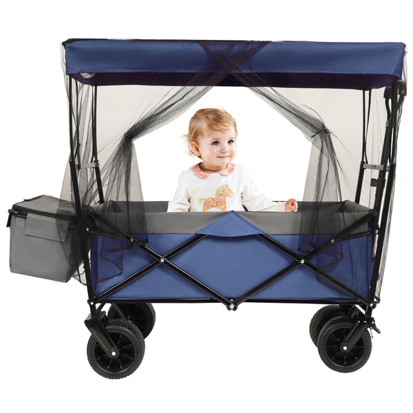 English Elm 480lbs Folding Utility Wagon with Canopy All-terrain Wheels Steel Frame Outdoor Hauler W2932P326773