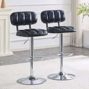 English Elm Set of 2 Adjustable Pu Leather Barstools with Chrome Base for Kitchen or Home Bar Black,Silver W3875P378576