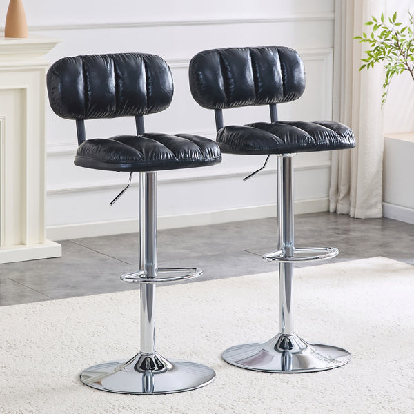 English Elm Set of 2 Adjustable Pu Leather Barstools with Chrome Base for Kitchen or Home Bar Black,Silver W3875P378576