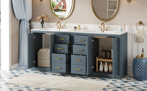 English Elm 72'' Modern Blue Bathroom Vanity With Ceramic Sink, Soft-Closing Drawers & Solid Wood Frame Storage N710SS00013C