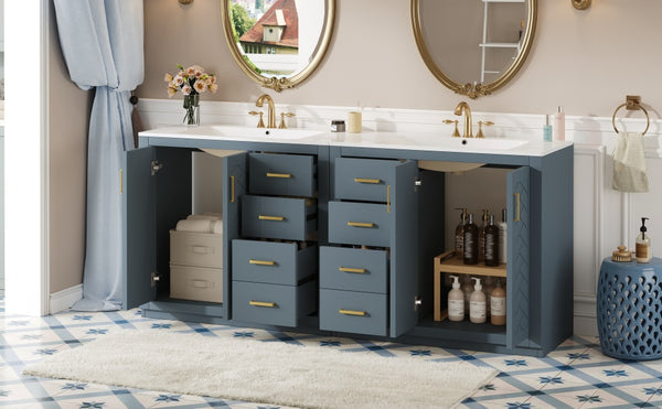 English Elm 72'' Modern Blue Bathroom Vanity With Ceramic Sink, Soft-Closing Drawers & Solid Wood Frame Storage N710SS00013C