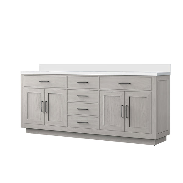 English Elm White Oak Double Bath Vanity 80 in W x 22 in D with Cultured Marble Top, Solid Wood, Soft-Close Drawers B2731P257835
