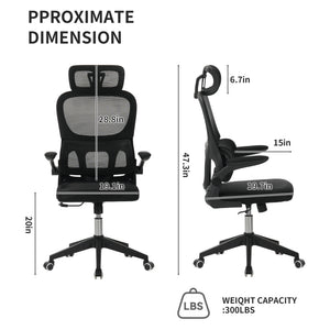 English Elm High Back Mesh Ergonomic Task Chair with 3d Headrest Lumbar Support for Home Office W3851P407538