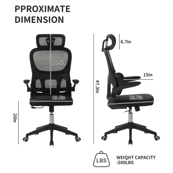 English Elm High Back Mesh Ergonomic Task Chair with 3d Headrest Lumbar Support for Home Office W3851P407538