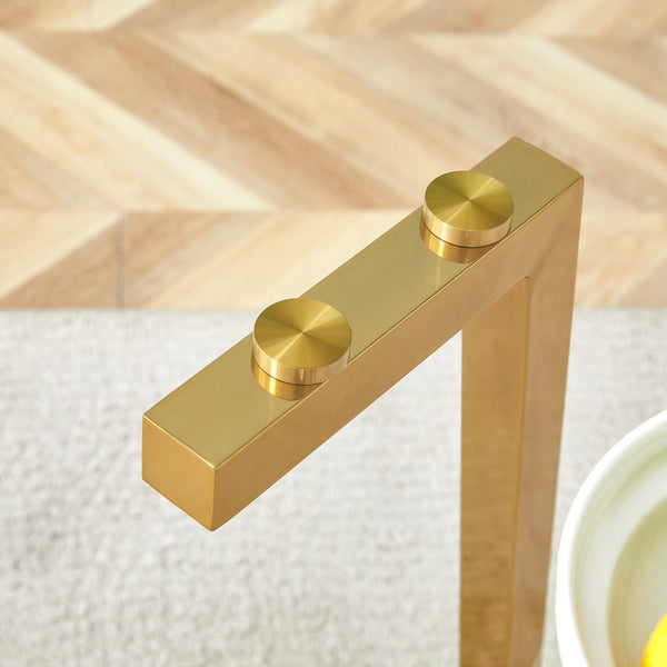 English Elm Modern Round Tempered Glass Dining Table with Gold 7-Shaped Legs, 47.3" Clear Top, Durable Luxury W1151S01881