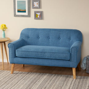 English Elm Christopher Knight Home® - Love mid-century two-seater loveseat with button-tufting, rolled arms, plush fabric and tapered legs Blue N771P202672E
