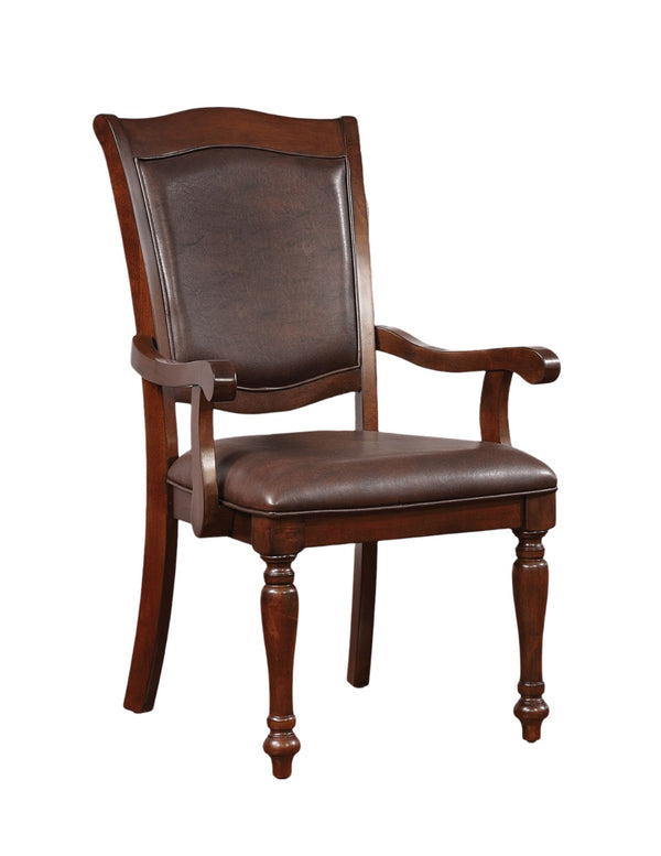 English Elm Luxurious Traditional Brown Cherry Dining Arm Chairs Set of 2 — Solid Wood Turned Legs, Espresso Leatherette Seats, Cushioned Comfort, 24.5"W x 39"H B011P225590